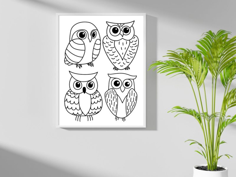 Owls line art poster