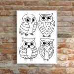 Owls line art poster