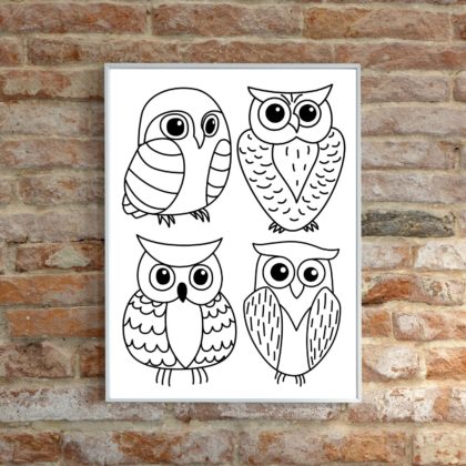 Owls line art poster