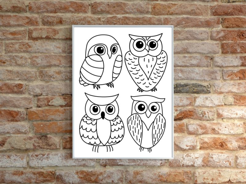 Owls line art poster